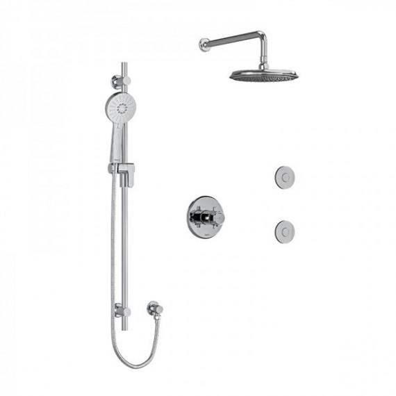 Riobel Momenti KIT3545MMRD Type T/P 1/2 inch coaxial 3-way system, hand shower rail, elbow supply, shower head and 2 body jets