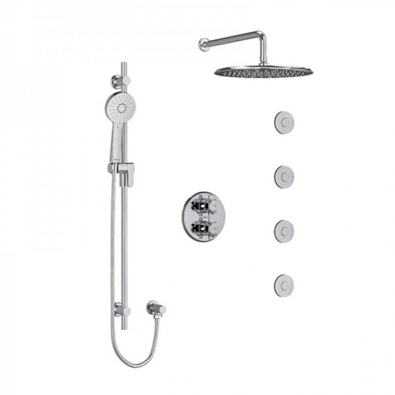 Riobel Momenti KIT483MMRD Type T/P 3/4 inch double coaxial system with hand shower rail, 4 body jets and shower head