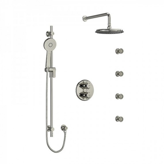 Riobel Momenti KIT446MMRD Type T/P double coaxial system with hand shower rail, 4 body jets and shower head