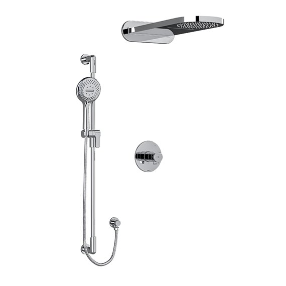 Riobel Parabola KIT2745PB Type T/P thermostatic/pressure balance ½" coaxial 3-way system with hand shower rail and rain and casc