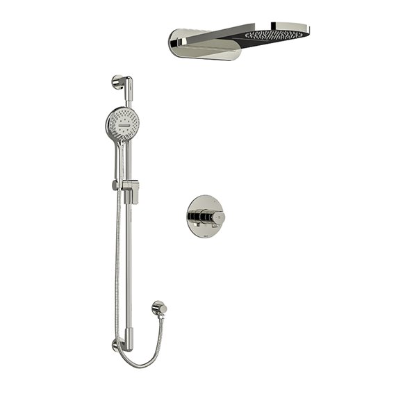 Riobel Parabola KIT2745PB Type T/P thermostatic/pressure balance ½" coaxial 3-way system with hand shower rail and rain and casc