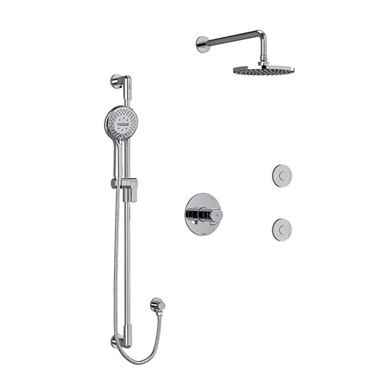 Riobel Parabola KIT3545P Type T/P thermostatic/pressure balance ½" coaxial 3-way system, hand shower rail, elbow supply, shower 