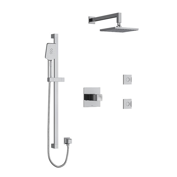 Riobel Reflet KIT3545RF Type T/P (thermostatic/pressure balance) ½" coaxial 3-way system, hand shower rail, elbow supply, shower