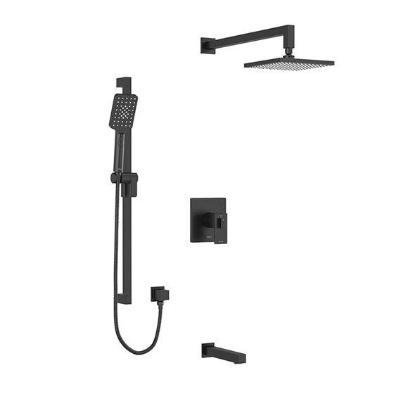 Riobel Kubik KIT1345US Type T/P (thermostatic/pressure balance) ½" coaxial 3-way system with hand shower rail, shower head and s
