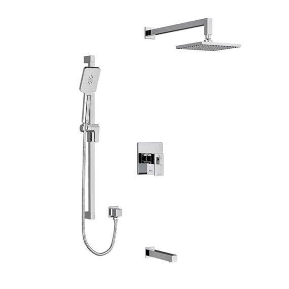 Riobel Kubik KIT1345US Type T/P (thermostatic/pressure balance) ½" coaxial 3-way system with hand shower rail, shower head and s
