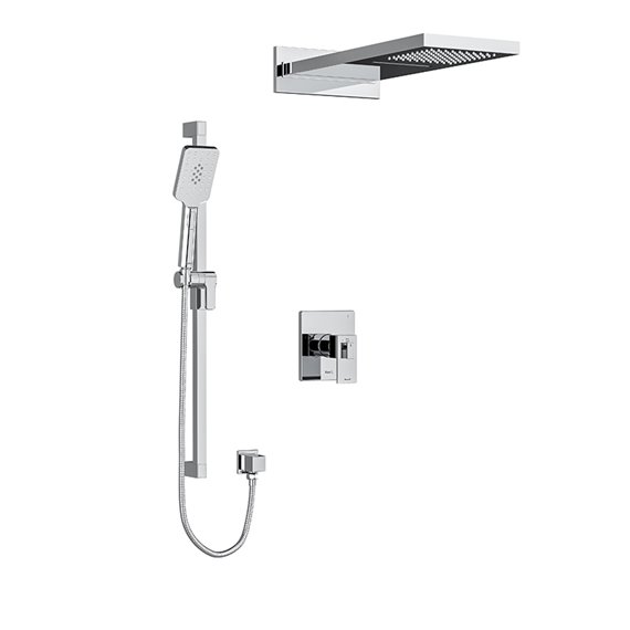 Riobel Kubik KIT2745US Type T/P (thermostatic/pressure balance) ½" coaxial 3-way system with hand shower rail and rain and casca