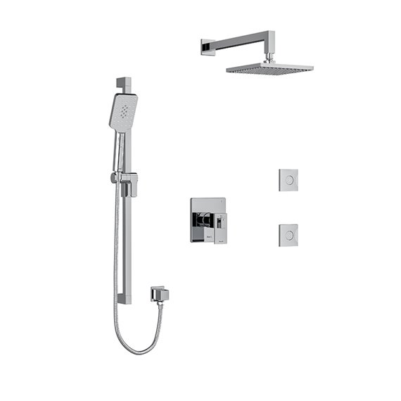 Riobel Kubik KIT3545US Type T/P (thermostatic/pressure balance) ½" coaxial 3-way system, hand shower rail, elbow supply, shower 
