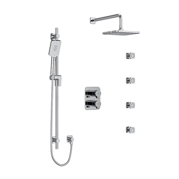 Riobel Fresk KIT446FR Type T/P (thermostatic/pressure balance) double coaxial system with hand shower rail, 4 body jets and show