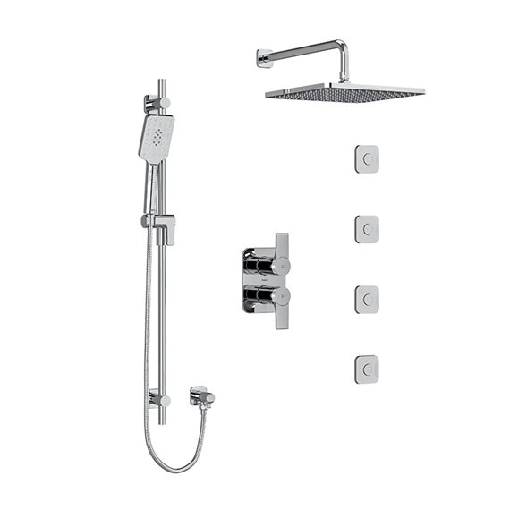 Riobel Fresk KIT483FR Type T/P (thermostatic/pressure balance) ¾" double coaxial system with hand shower rail, 4 body jets and s