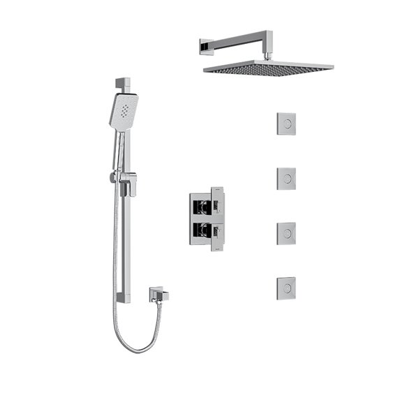 Riobel Kubik KIT483US Type T/P (thermostatic/pressure balance) ¾" double coaxial system with hand shower rail, 4 body jets and s