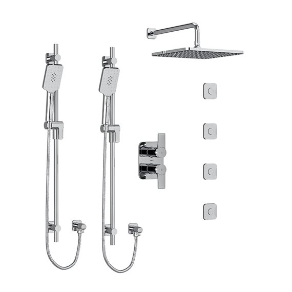 Riobel Fresk KIT783FR Type T/P (thermostatic/pressure balance) ¾" double coaxial system with 2 hand shower rails, 4 body jets an