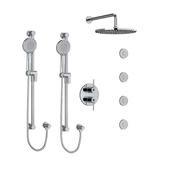 Riobel GS KIT783GS Type T/P (thermostatic/pressure balance) ¾" double coaxial system with 2 hand shower rails, 4 body jets and s
