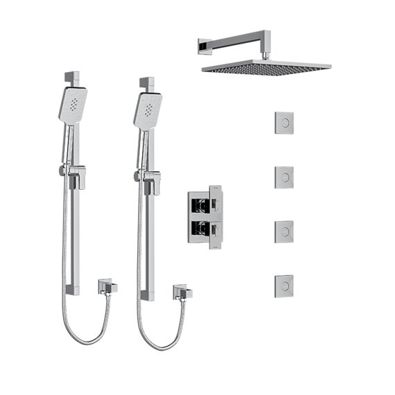 Riobel Kubik KIT783US Type T/P (thermostatic/pressure balance) ¾" double coaxial system with 2 hand shower rails, 4 body jets an