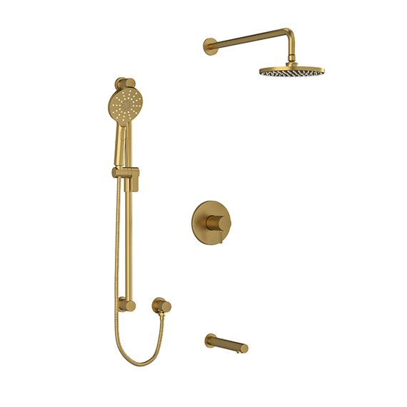 Riobel RIU Knurled KIT1345RUTMKN Type T/P ½" coaxial 3-way system with hand shower rail, shower head and spout
