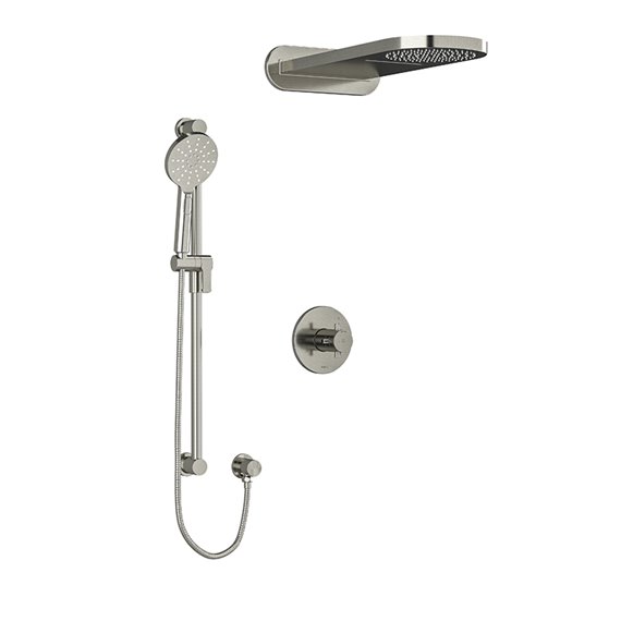 Riobel RIU Knurled KIT2745RUTM+KN Type T/P ½" coaxial 3-way system with hand shower rail and rain and cascade shower head