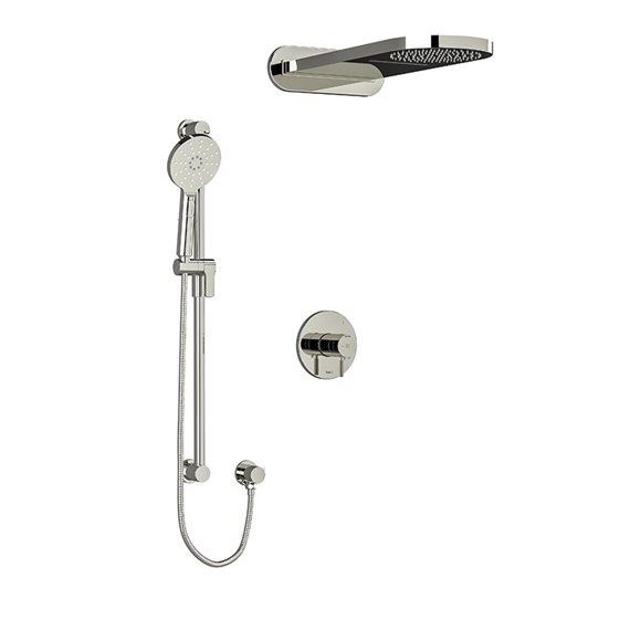 Riobel RIU Knurled KIT2745RUTMKN Type T/P ½" coaxial 3-way system with hand shower rail and rain and cascade shower head