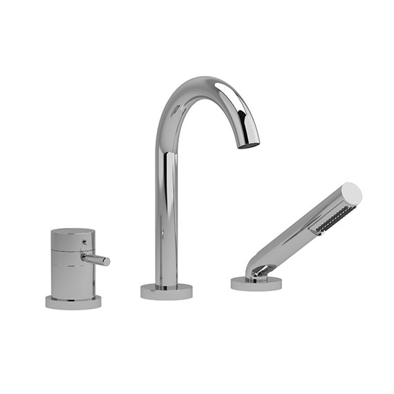 Riobel RIU Knurled RU19KN 2-way 3-piece Type T (thermostatic) coaxial deck-mount tub filler with hand shower