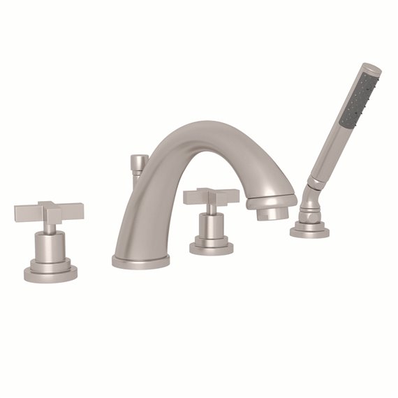 ROHL Lombardia® 4-Hole Deck Mount C-Spout Tub Filler With Handshower