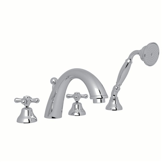 ROHL Verona™ 4-Hole Deck Mount C-Spout Tub Filler With Handshower