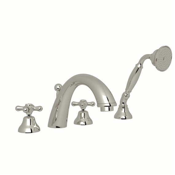 ROHL Verona™ 4-Hole Deck Mount C-Spout Tub Filler With Handshower