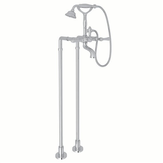 ROHL Exposed Floor Mount Tub Filler With Handshower And Floor Pillar Legs Or Supply Unions