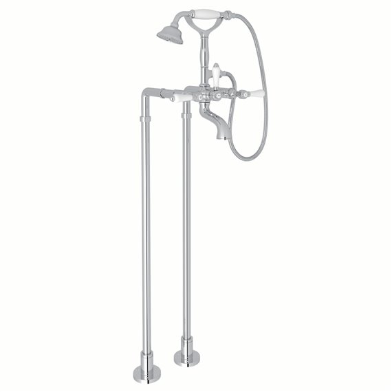 ROHL Exposed Floor Mount Tub Filler With Handshower And Floor Pillar Legs Or Supply Unions