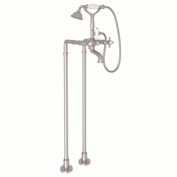ROHL Exposed Floor Mount Tub Filler With Handshower And Floor Pillar Legs Or Supply Unions