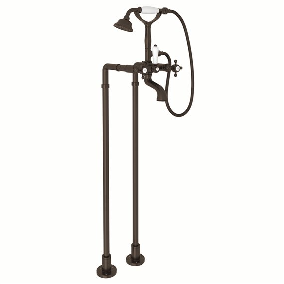 ROHL Exposed Floor Mount Tub Filler With Handshower And Floor Pillar Legs Or Supply Unions
