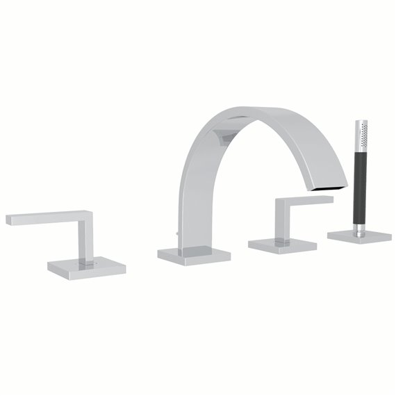 ROHL Wave™ 4-Hole Deck Mount Tub Filler With Lever Handles And Handshower