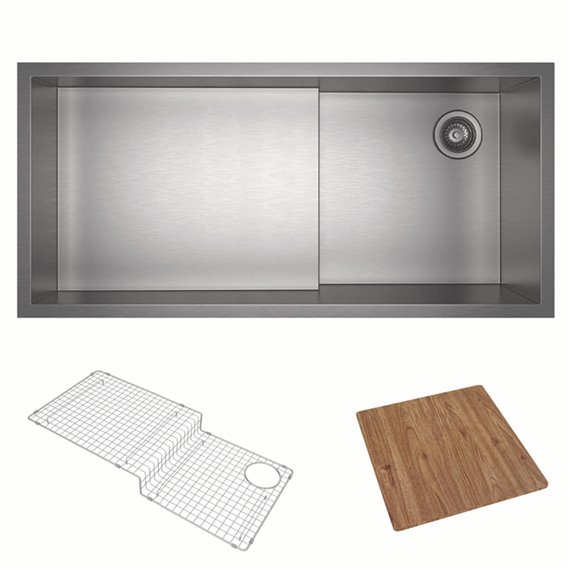 ROHL Culinario 36" Stainless Steel Chef/Workstation Sink in Brushed Stainless Steel with Cutting Board and Wire Sink Grid