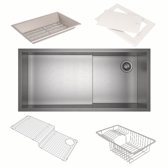 ROHL Culinario 36" Stainless Steel Chef/Workstation Sink in Brushed Stainless Steel with Accessories and Wire Sink Grid