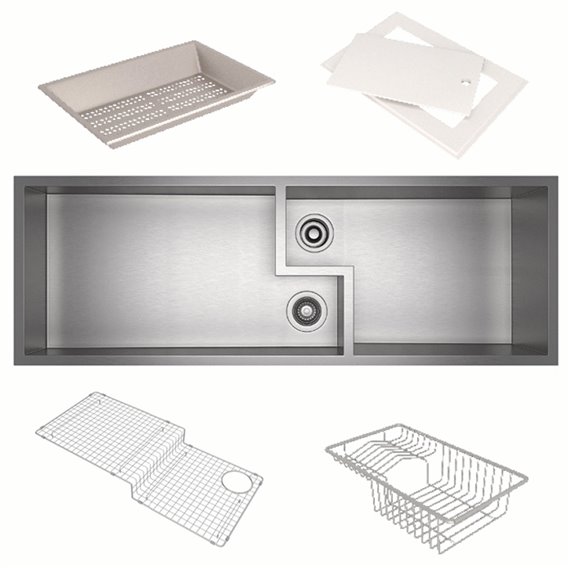 ROHL Culinario 50" Stainless Steel Chef/Workstation Sink in Brushed Stainless Steel with Accessories and Wire Sink Grids