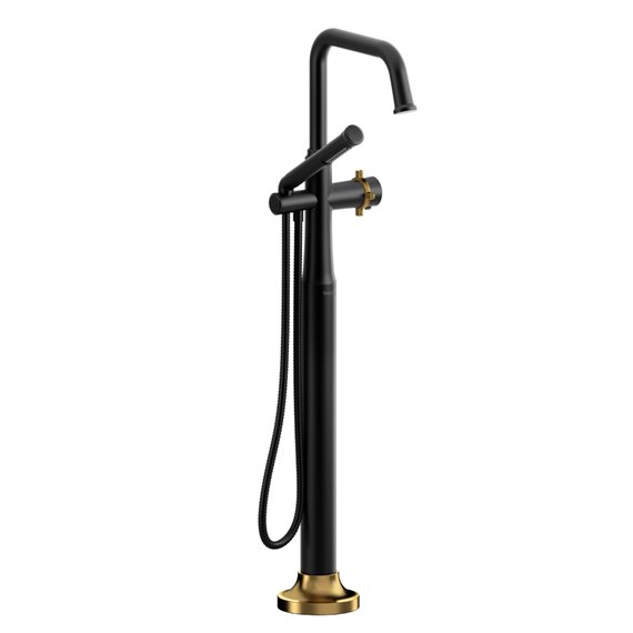 Riobel Momenti MMSQ39 2-way Type T (thermostatic) coaxial floor-mount tub filler with hand shower