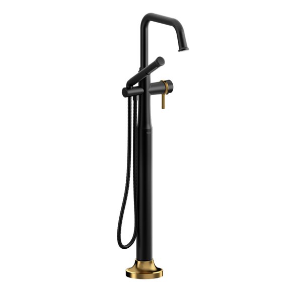 Riobel Momenti MMSQ39L 2-way Type T (thermostatic) coaxial floor-mount tub filler with hand shower