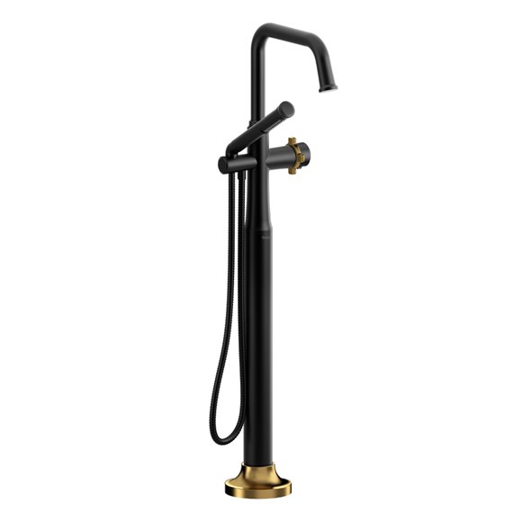 Riobel Momenti MMSQ39X 2-way Type T (thermostatic) coaxial floor-mount tub filler with hand shower