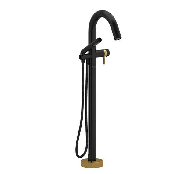 Riobel RIU Knurled RU39KN 2-way Type T (thermostatic) coaxial floor-mount tub filler with hand shower