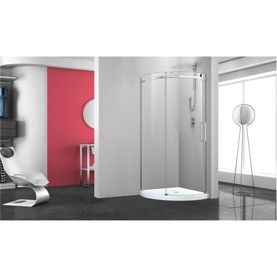 Zitta Bellini 36x36 chrome clear round corner shower door right side
