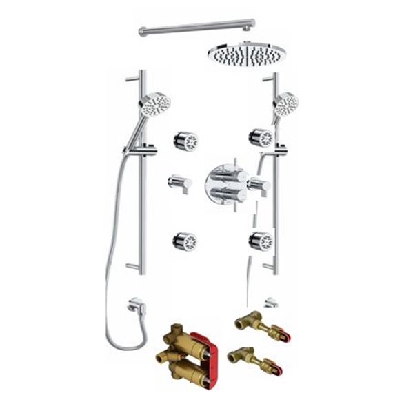 ROHL Tenerife 4-Way Thermostatic Shower Kit with 2 Slide Bar Showerhead and 4 Jets