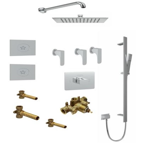 ROHL Quartile Thermostatic Shower Kit with 3 Exposed Shutoff Valves Slidebar  Showerhead and 2 Body Jets