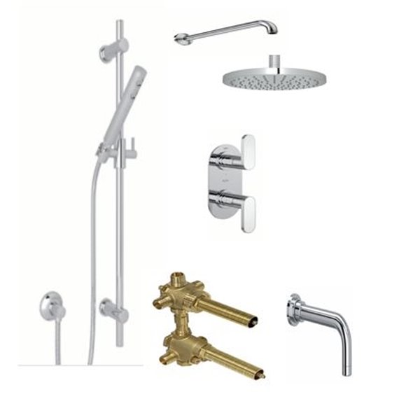 ROHL Miscelo 3-Way Thermostatic Shower Kit with Slidebar Showerhead and Spout