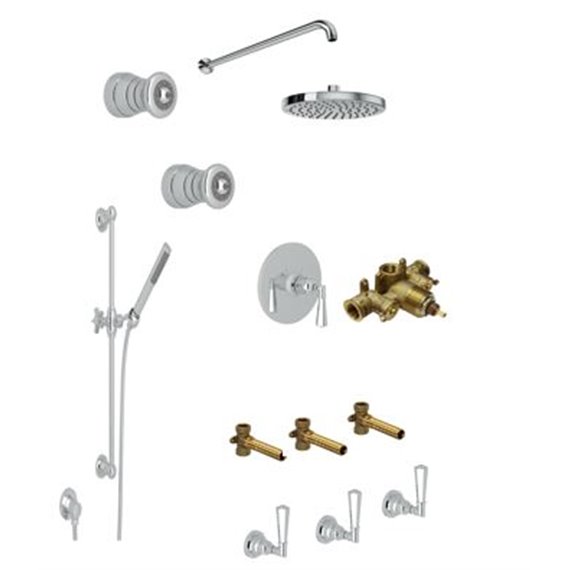 ROHL San Giovanni  Thermostatic Shower Kit with 3 Exposed Shutff Vales Slidebar Showerhead and 2 Body Jets