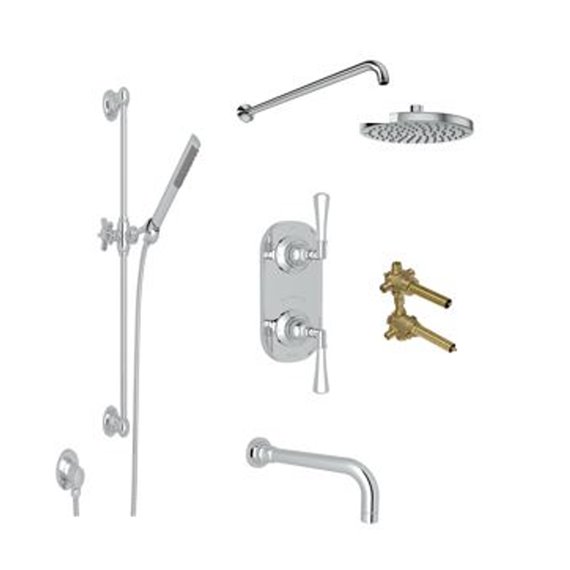ROHL Miscelo 3-Way Thermostatic Shower Kit with Slidebar Showerhead and Spout