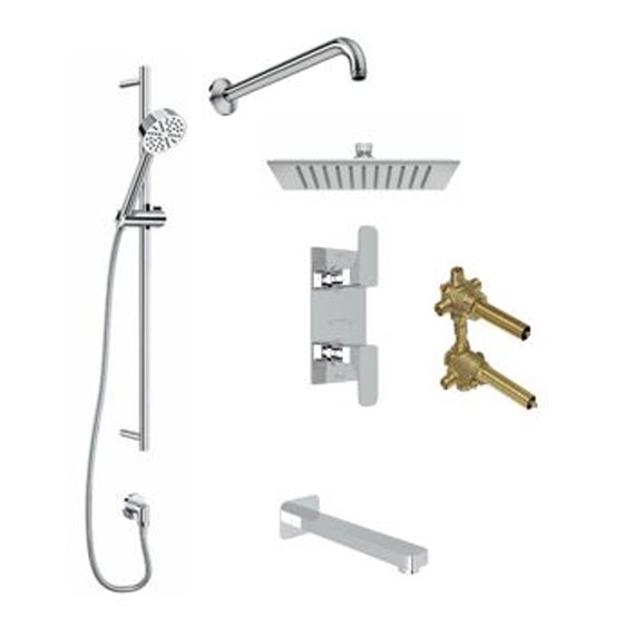 ROHL Quartile 3-Way Thermostatic Shower Kit with Slidebar Showerhead and Spout