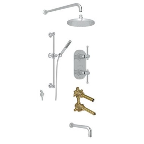 ROHL Campo 3-Way Thermostatic Shower Kit with Slidebar Showerhead and Spout