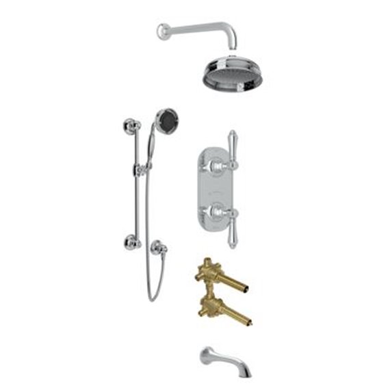 ROHL Acqui 3-Way Thermostatic Shower Kit with Slidebar Showerhead and Spout
