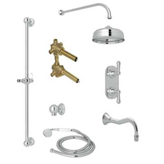 Perrin & Rowe Georgian Era 3-Way Thermostatic Shower Kit with Slidebar Showerhead and Spout