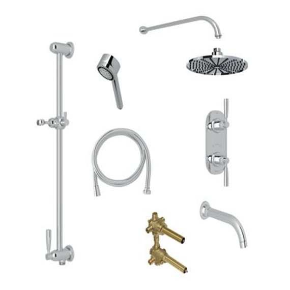Perrin & Rowe Holborn 3-Way Thermostatic Shower Kit with Slidebar Showerhead and Spout