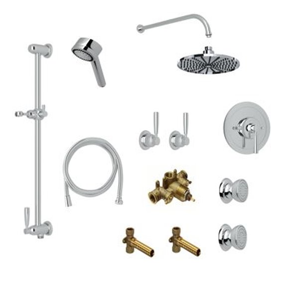 Perrin & Rowe Holborn Thermostatic Shower Kit with 2 Shutoff Valves Slidebar Showerhead and 2 Body Jets