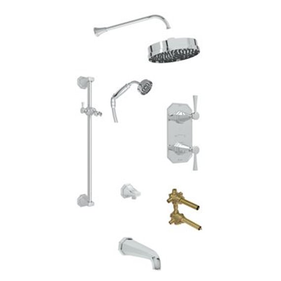 Perrin & Rowe Deco 3-Way Thermostatic Shower Kit with Slidebar Showerhead and Spout