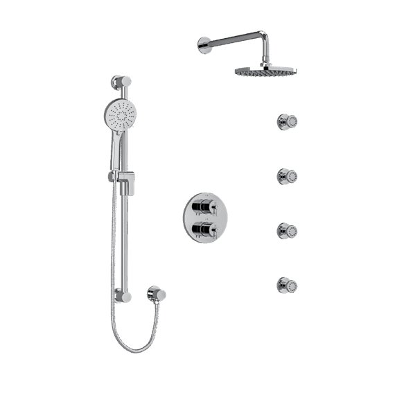 Riobel KIT446CSTM Type TP thermostaticpressure balance double coaxial system with hand shower rail 4 body jets and shower head